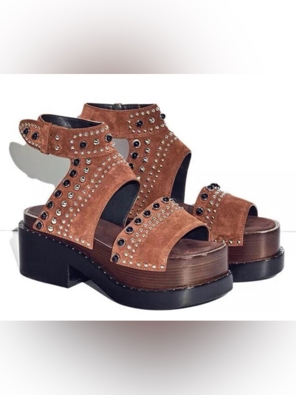 3.1 Phillip Lim Nashville Platform Sandal Suede Leather Studded Chunky Shoes